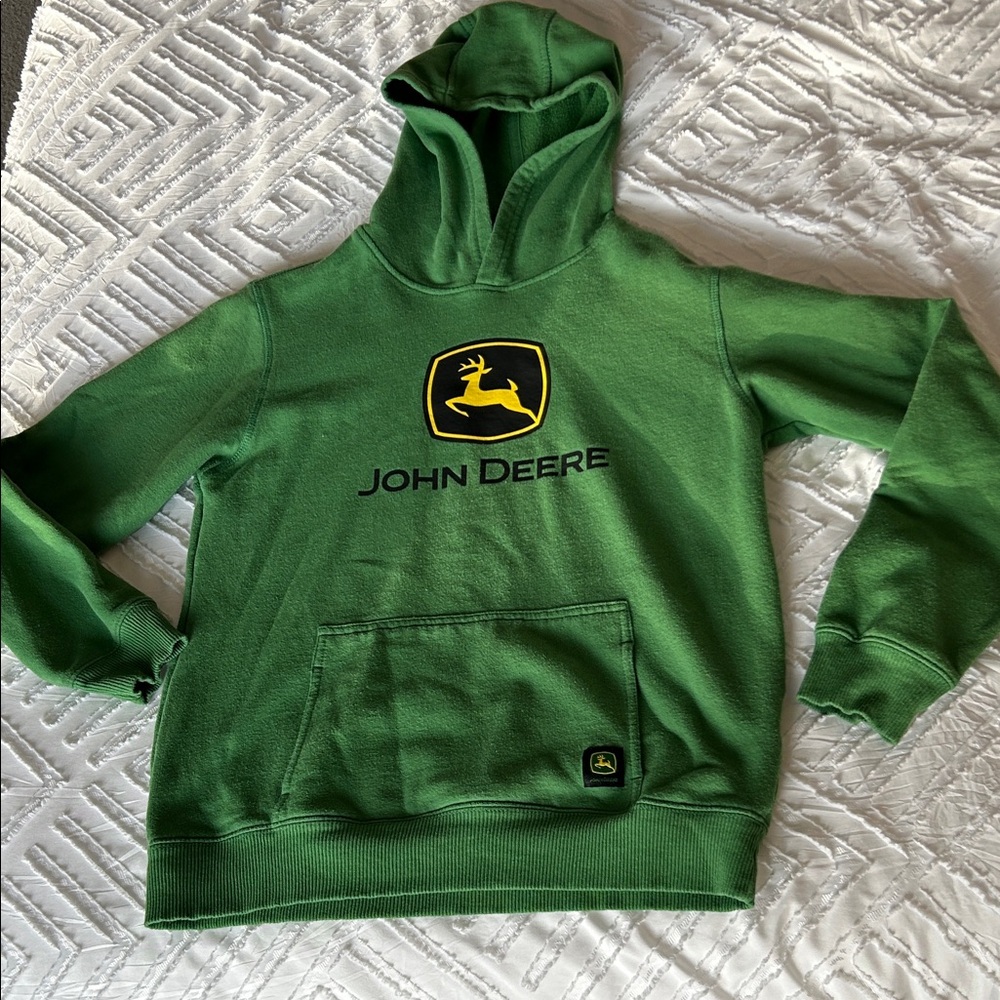 John Deere Kids Green Long Sleeves Pullover Sweatshirt Hoodie Size XL 14/16